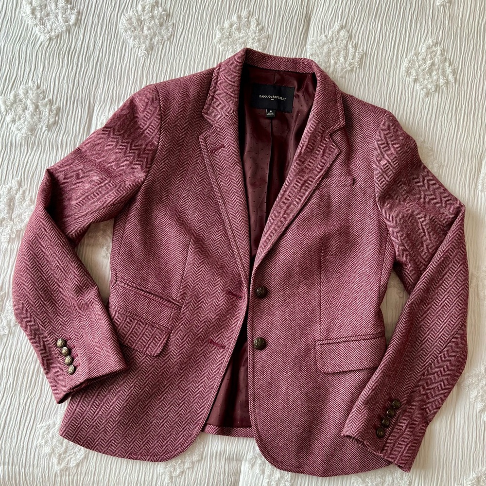 Banana Republic Factory Burgundy Herringbone Blazer